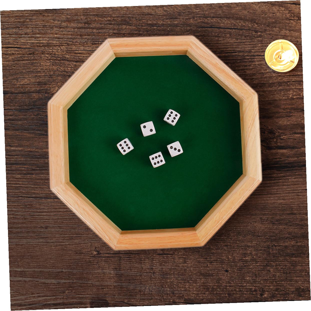 HANABASS Jeu De Dés à Boire Octogonal pour Adultes Petit Plateau Bois Verni Résistant Imperméable Fête Soirée Jeux De Société Convivialité Party Pack