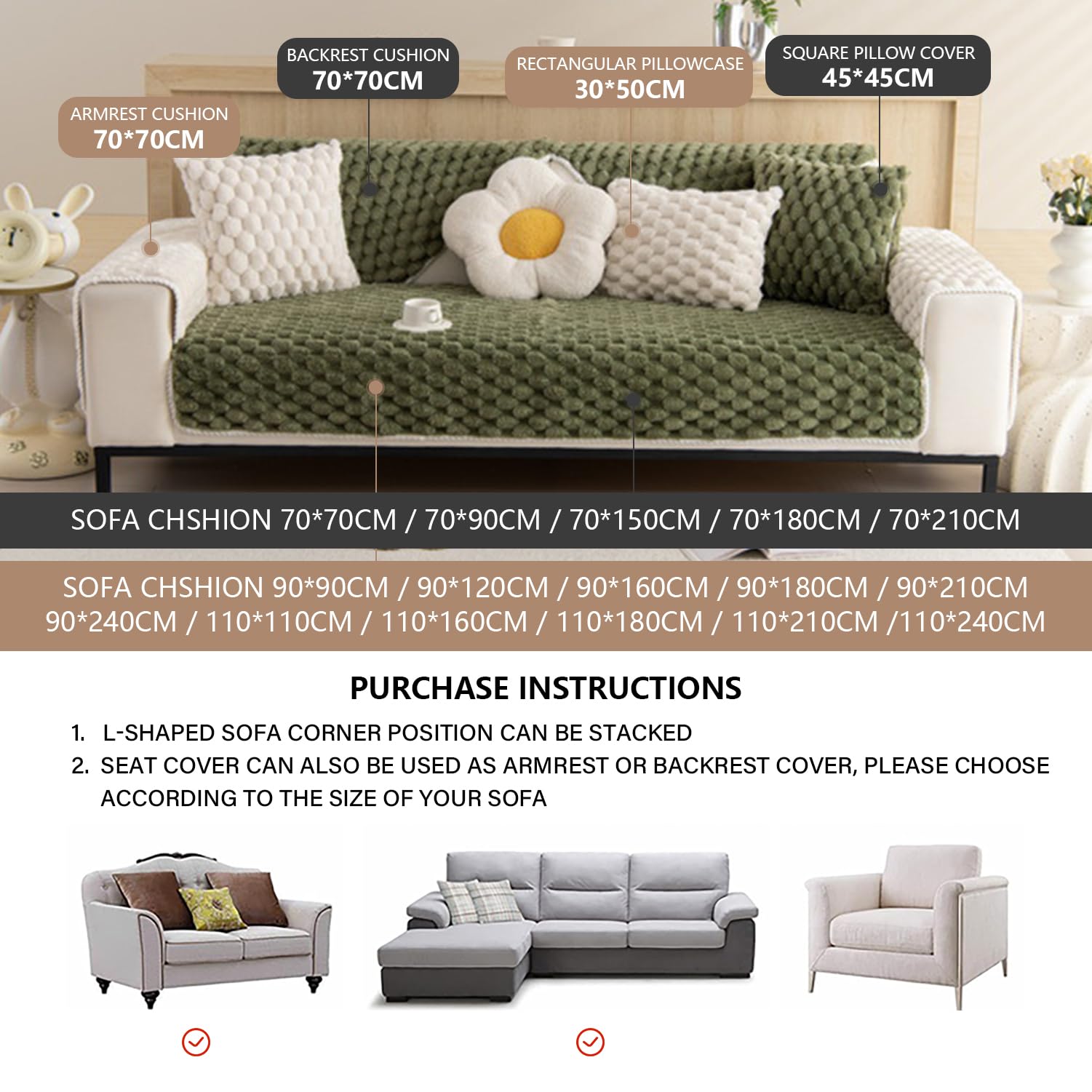 Votoko Funda Sofa, 3 Plazas Protector Sofa, Non Slip Sofa Cover, Espesado y Cálido Fundas Para Sofa, Apto Para Todo Tipo de Sofás(Gris, 70 x 180 cm