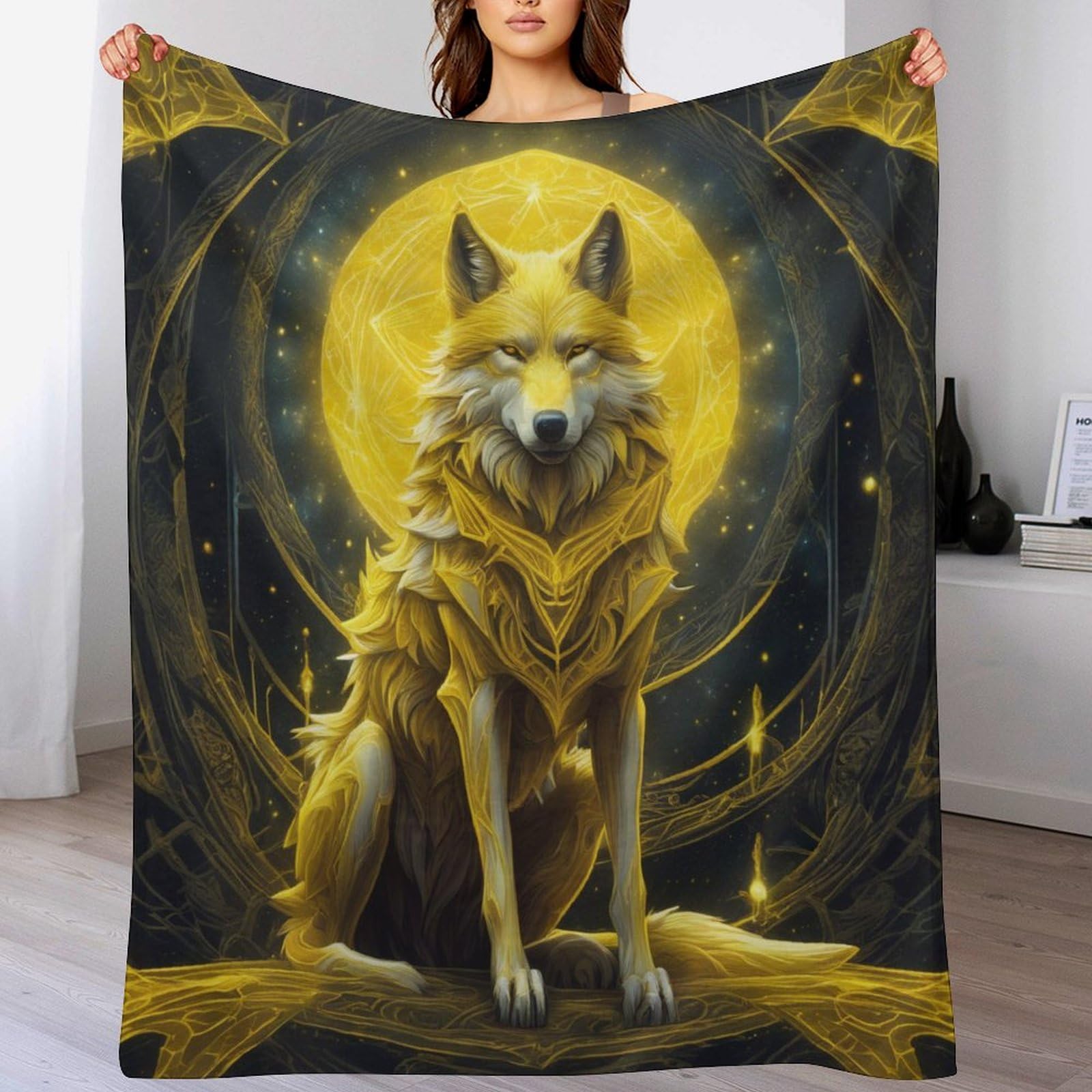 Manta de forro polar con diseno de lobo suave acogedora y ligera de gran tamano
