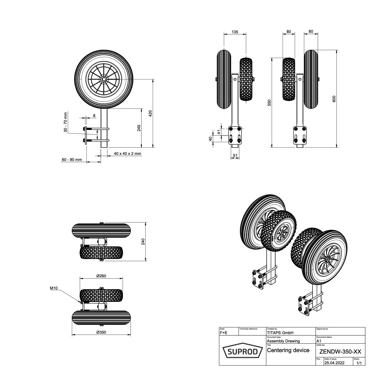 SUPROD 1 Paar Zentrierhilfe Zentriereinrichtung Sliphilfe Boot Trailer PU-Reifen ZENDW-350-PU