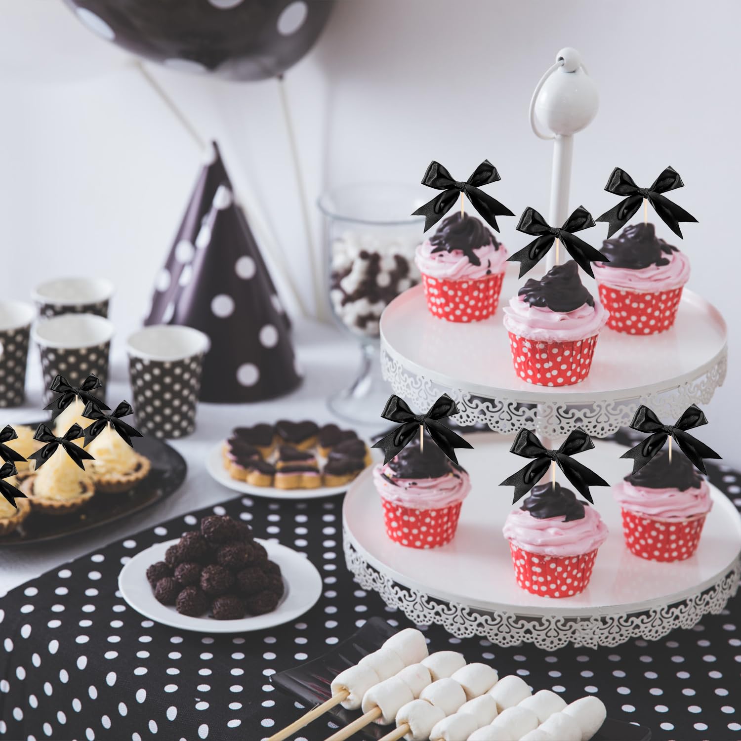 7 decorazioni per torte con fiocco nero con inserto per torta di buon compleanno topper per torta vintage nero con scritta Happy Birthday per decorazioni di feste di compleanno eleganti