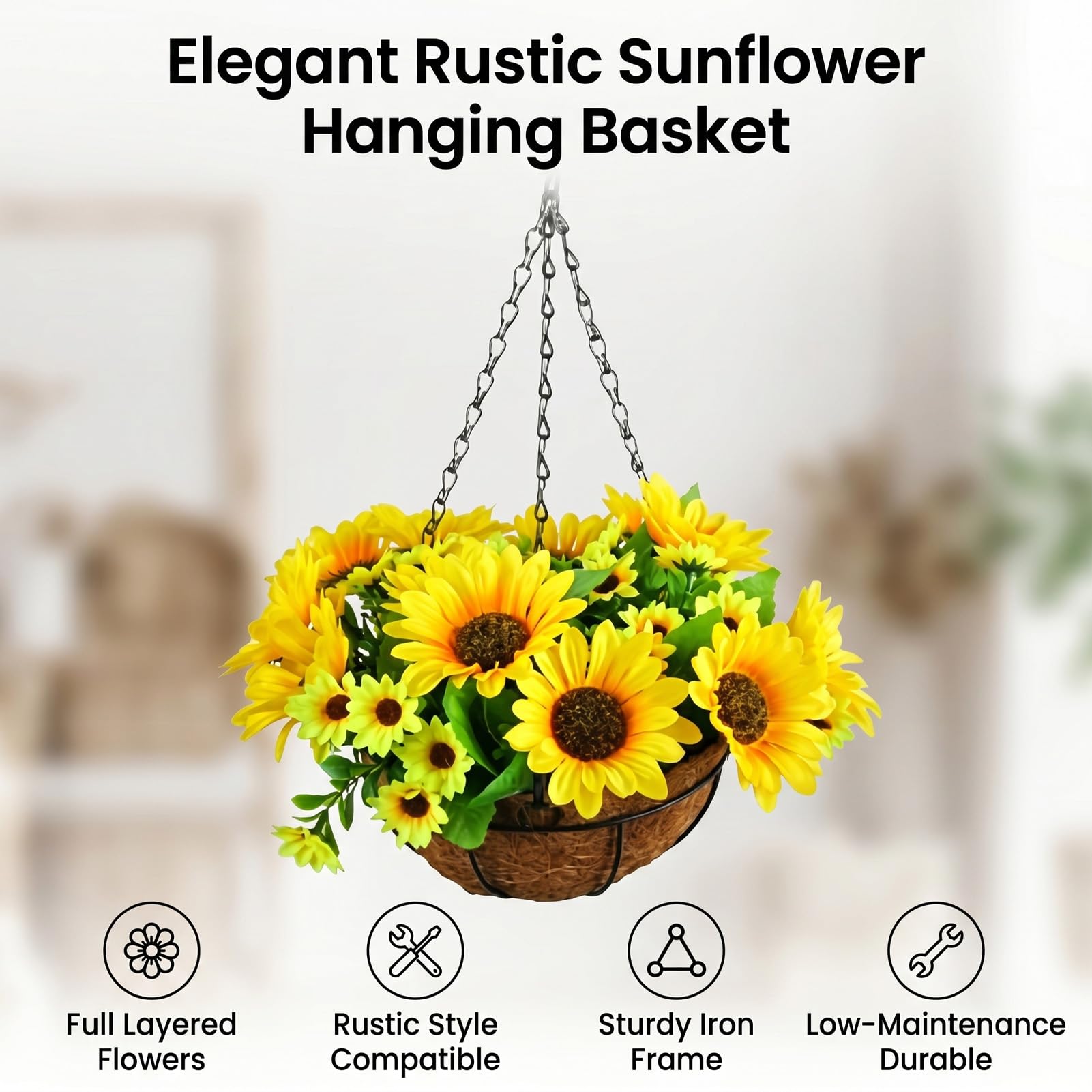 Cesto Appeso per Fiori con Telaio Metallico Resistente,