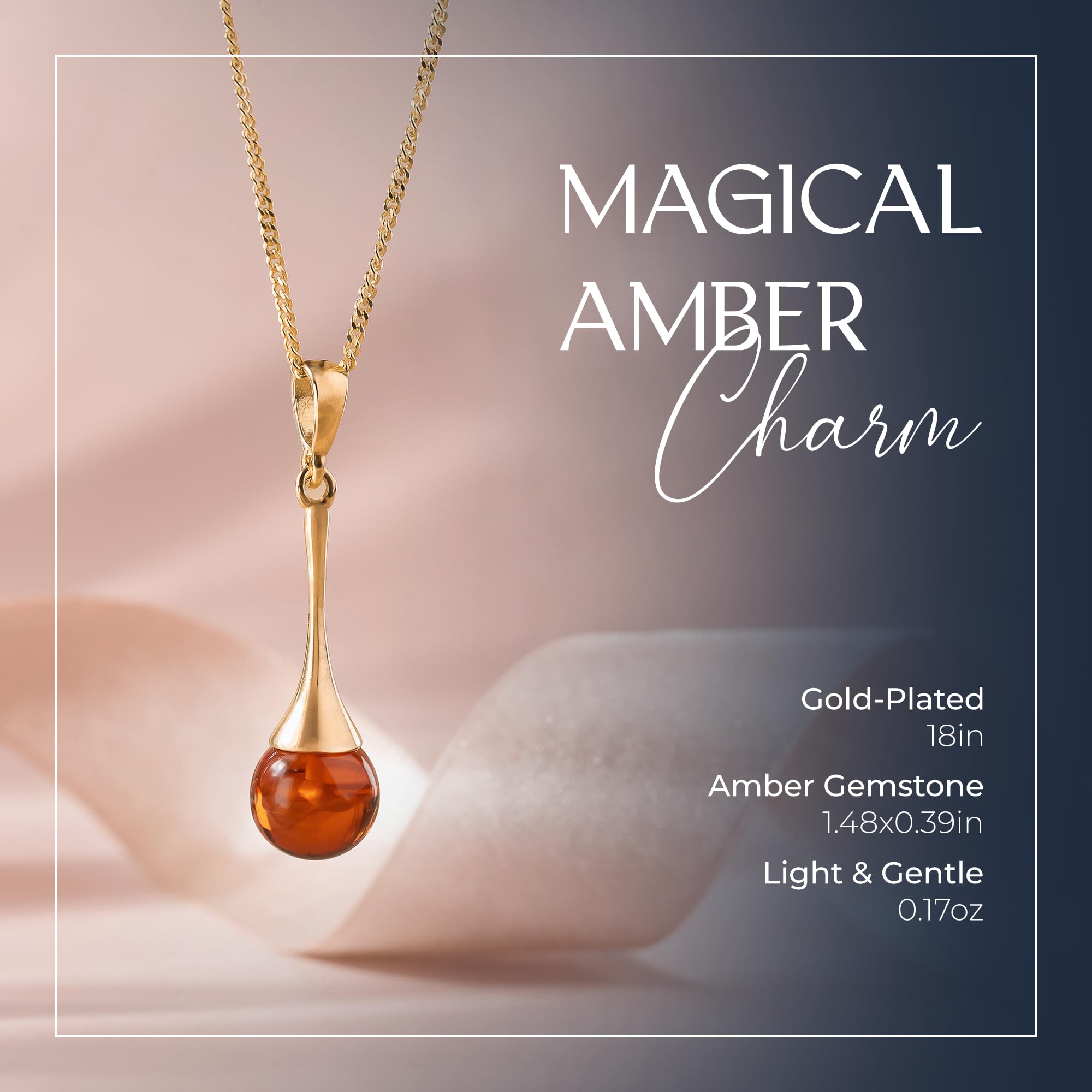 Colgante de ámbar báltico con forma de gota – Cadena de plata de ley chapada en oro de 24 quilates para mujeres y niñas – Elegante collar de ámbar hecho a mano – Regalo único para mamá, esposa, hija