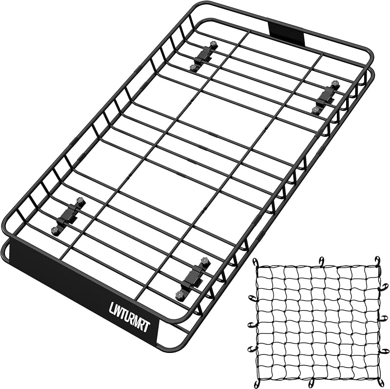 LWTURMRT 64 x 39’’ Roof Rack Cargo Basket Rooftop Cargo Carrier with Net | Heavy Duty Roof Rack Basket, Universal Rooftop Rack Cargo Carrier for SUV,Truck or RV Camping Storage Steel Construction