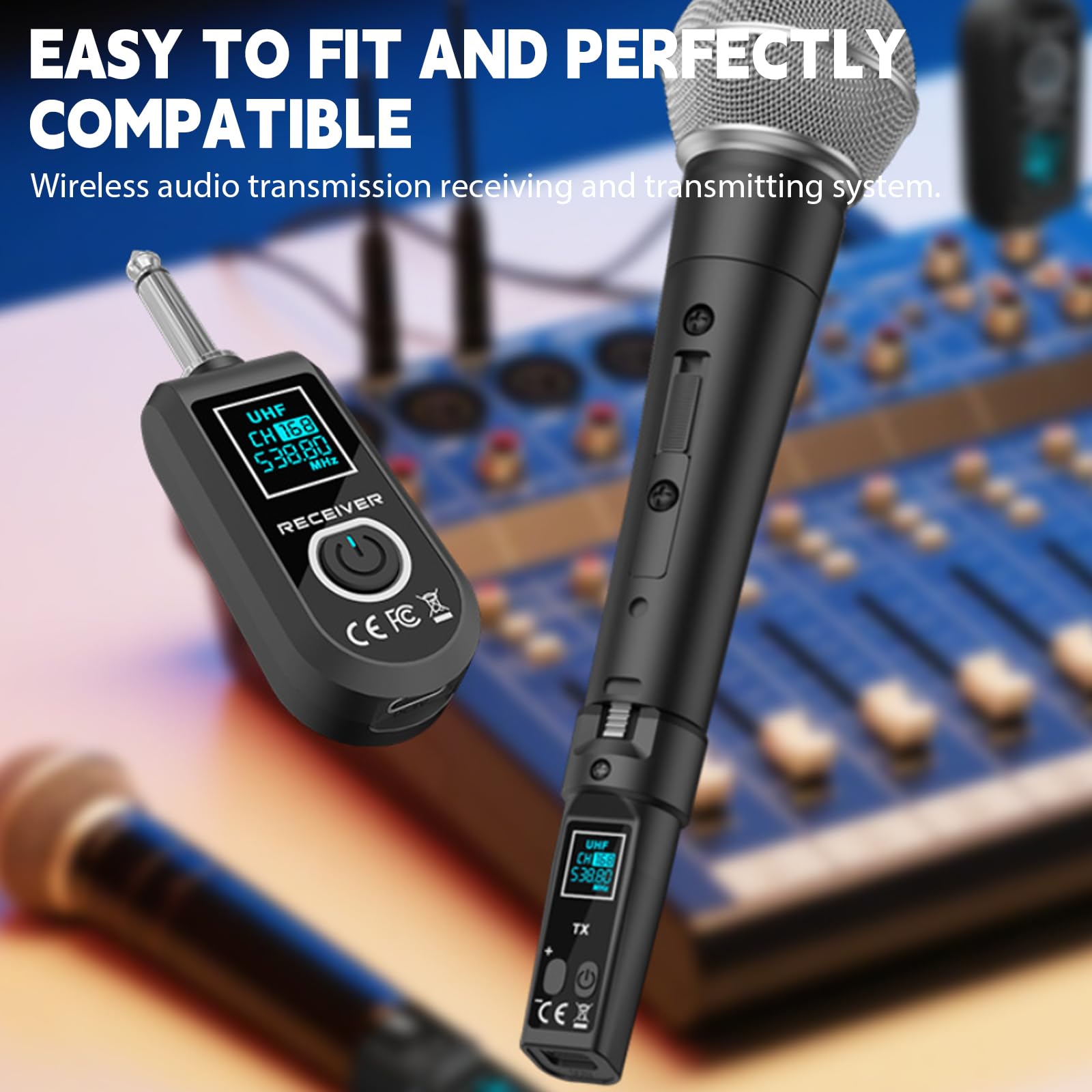 Émetteur récepteur de microphone XLR sans fil, 2,4 GHz, 1 à 2 UHF, émetteur/récepteur sans fil pour microphones dynamiques et à condensateur, table de mixage audio, 50 m, adaptateur de microphone sans