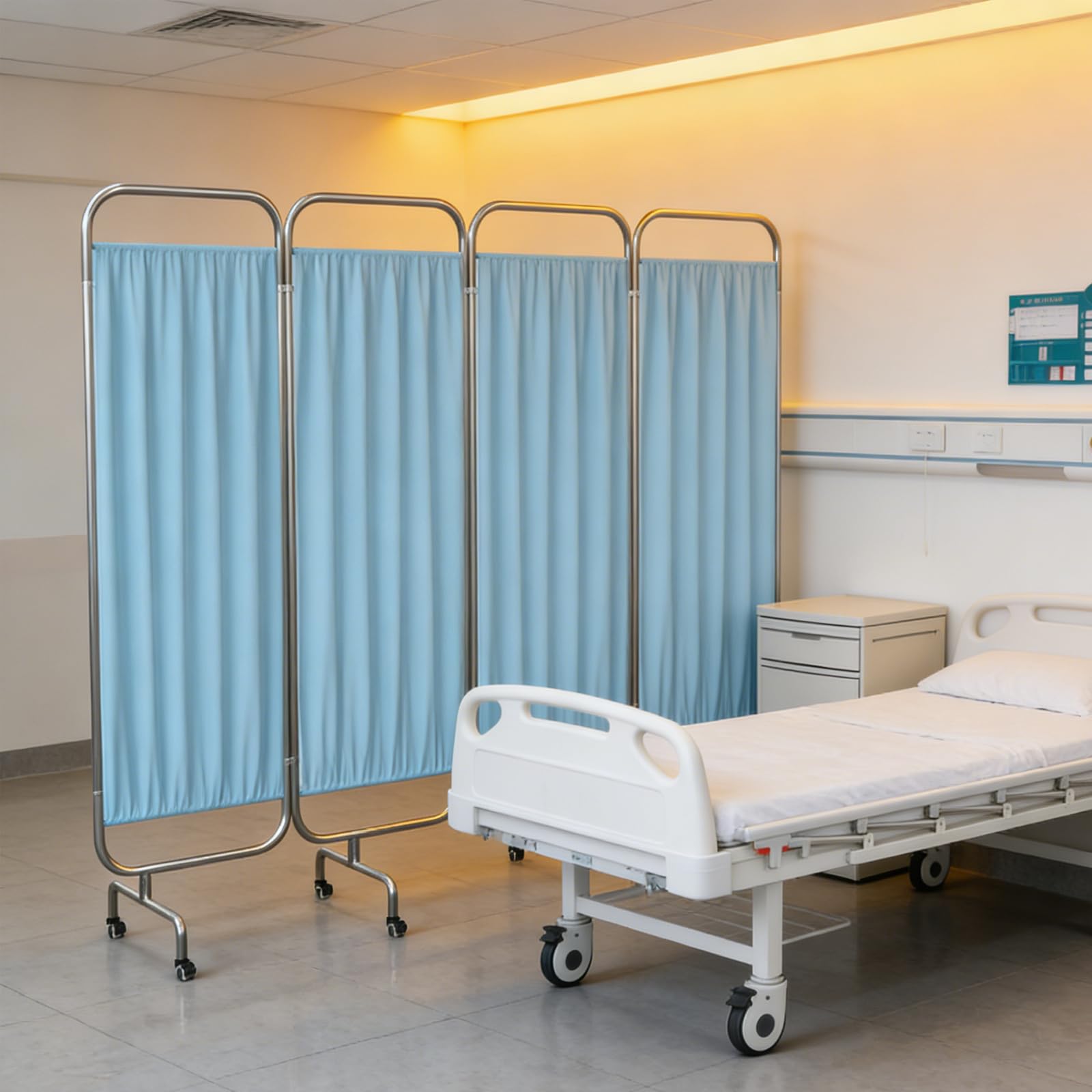 tonchean 4-Panel Medical Privacy Screen 71" Height Hospital Bedside Privacy Partition with Silent Rolling Wheels for Clinics Nursing Homes and Exam
