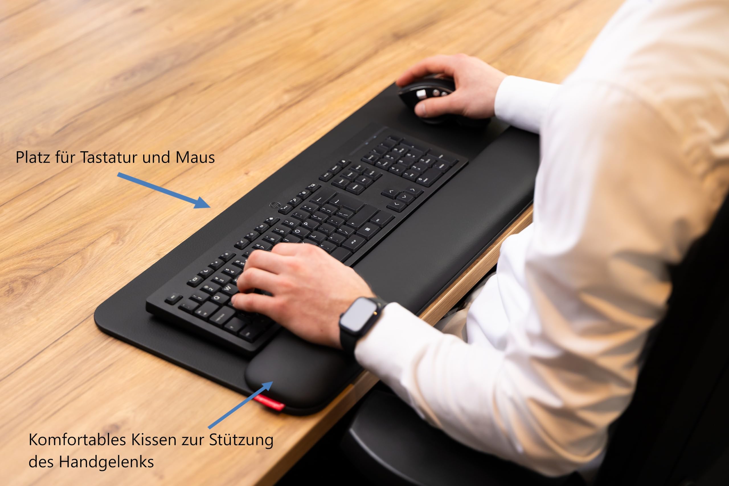 Handballenauflage Tastatur, Schwarz, 695 x 270 x 25 mm | Ergonomische Tastatur Handauflage, strapazierfähiges Leder, Für Büro/Zuhause,Leicht zu reinigen