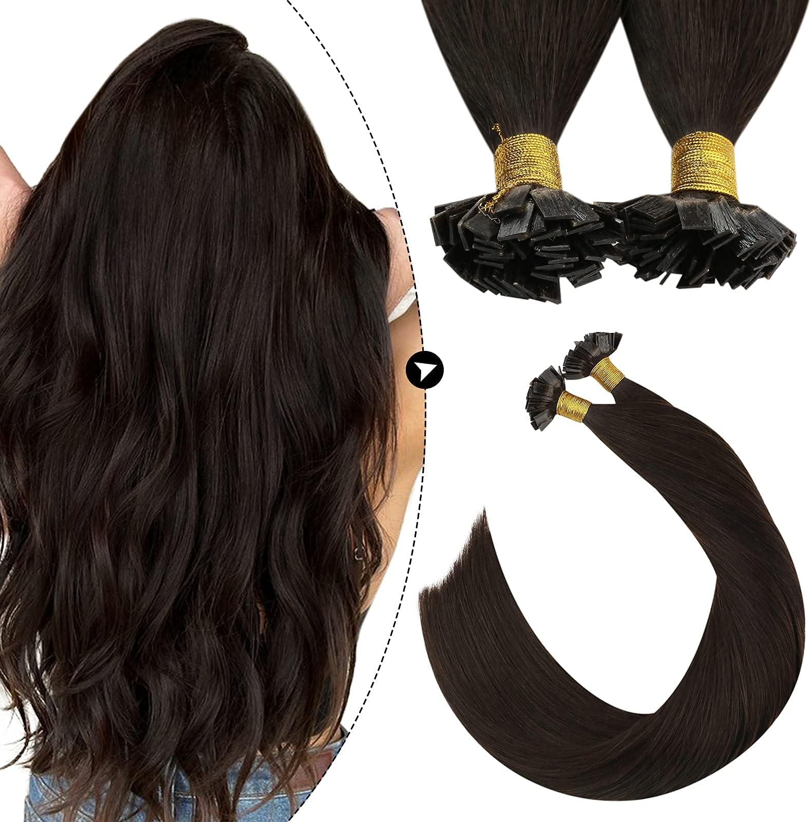 20inch, Medium Brown : Ugeat 20inch Dark Brown Color #4 Fusion Hair Extensions Remy Human Hair Flat Tip Hair Extensions 50 Gram Per Package Brazilian Real Hair Extensions Seamless Hair Extesions