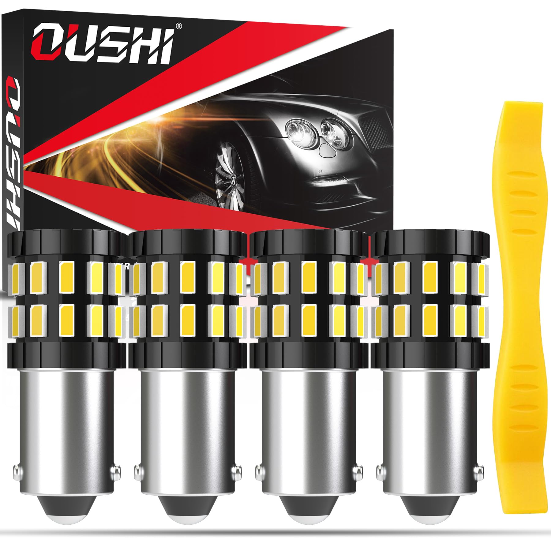 OUSHI Bombilla LED BA9S, 700% Brillo 6500K Blanco Xenón 12V 24V 3014 Chips Canbus Bombilla LED BA9 T4W 1895 53 57 Interior del Coche Cúpula Mapa Puerta de Cortesía Luz de Matrícula, 4pcs