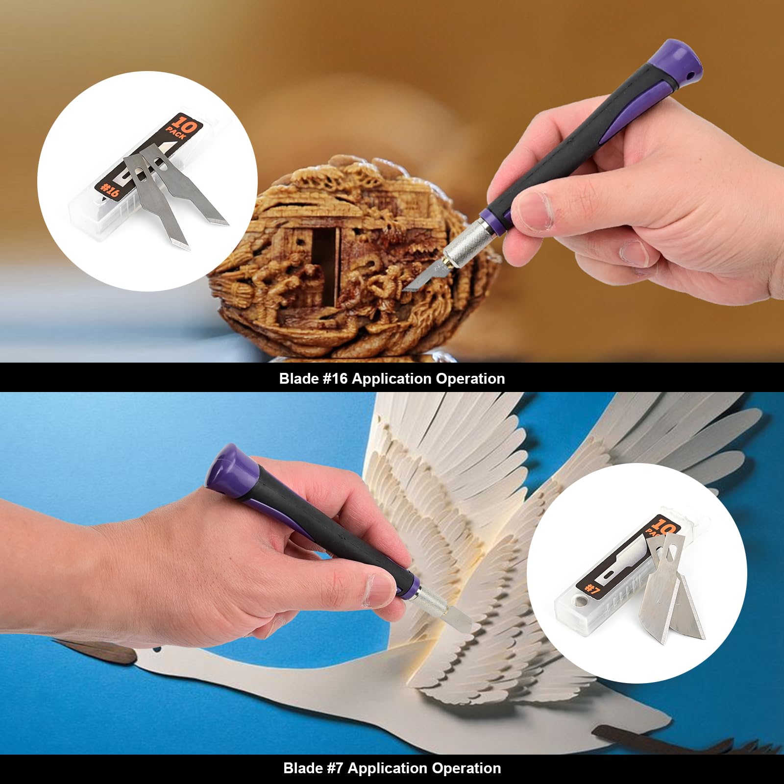 EHDIS Kit di Taglierino di Precision, 2 Taglierini con 5 Diverse Lame di Ricambio (totale 50 pezzi), Bisturi Modellismo di Gomma Antiscivolo, per Lavoro Artistico Taglio, Scultura