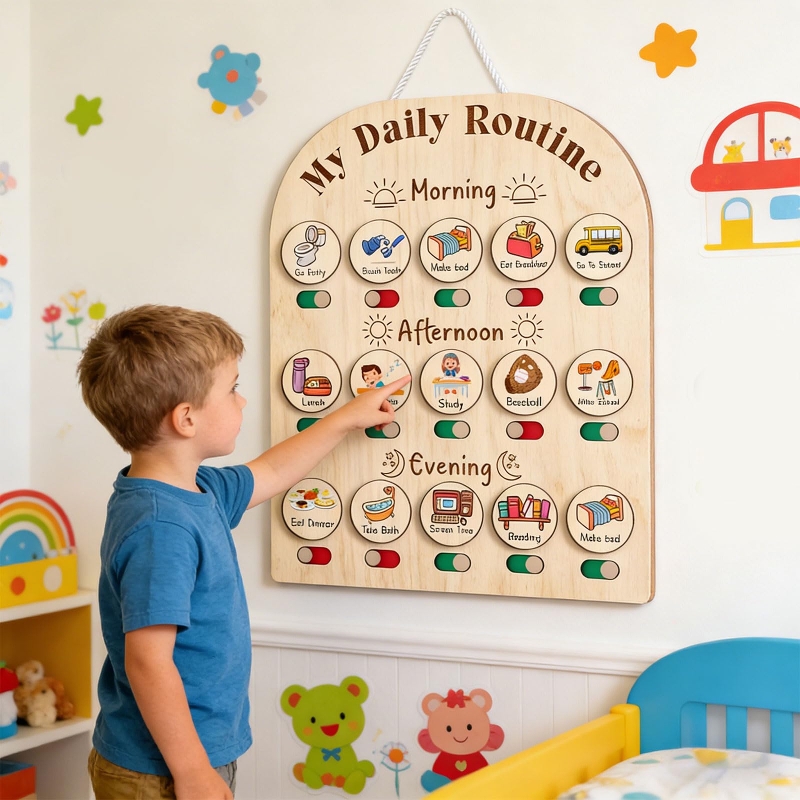 COOLHOOD Tabla de responsabilidad de madera para niños para el seguimiento diario de la rutina y el desarrollo del comportamiento con diseño personalizable