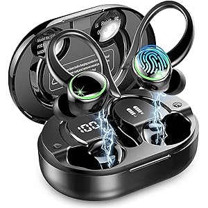 Cuffie Bluetooth 5.4 Sport, Auricolari Bluetooth con 3D Bass Stereo, 50 Ore Cuffie Wireless In Ear Cancellazione Rumore ENC e 4 HD Mics, IP7 Impermeabile Cuffie Senza Fili, Cuffiette HiFi LED Display