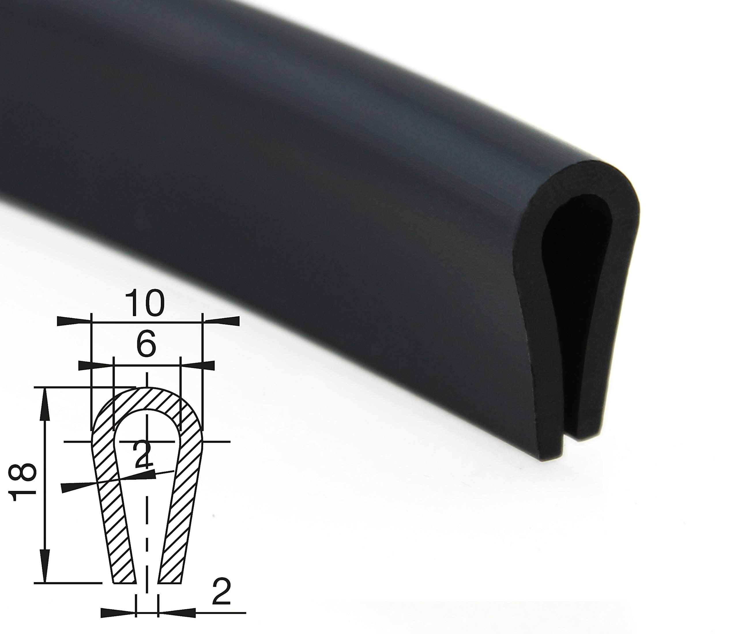 SMI-Fassungsprofil V6 für 6mm aus EPDM Vollgummi Schwarz widerstandsfähiger Kantenschutz für Scheiben, Fenster, Blech U-Profil, U-Gummiprofil, U-Form (10 m)
