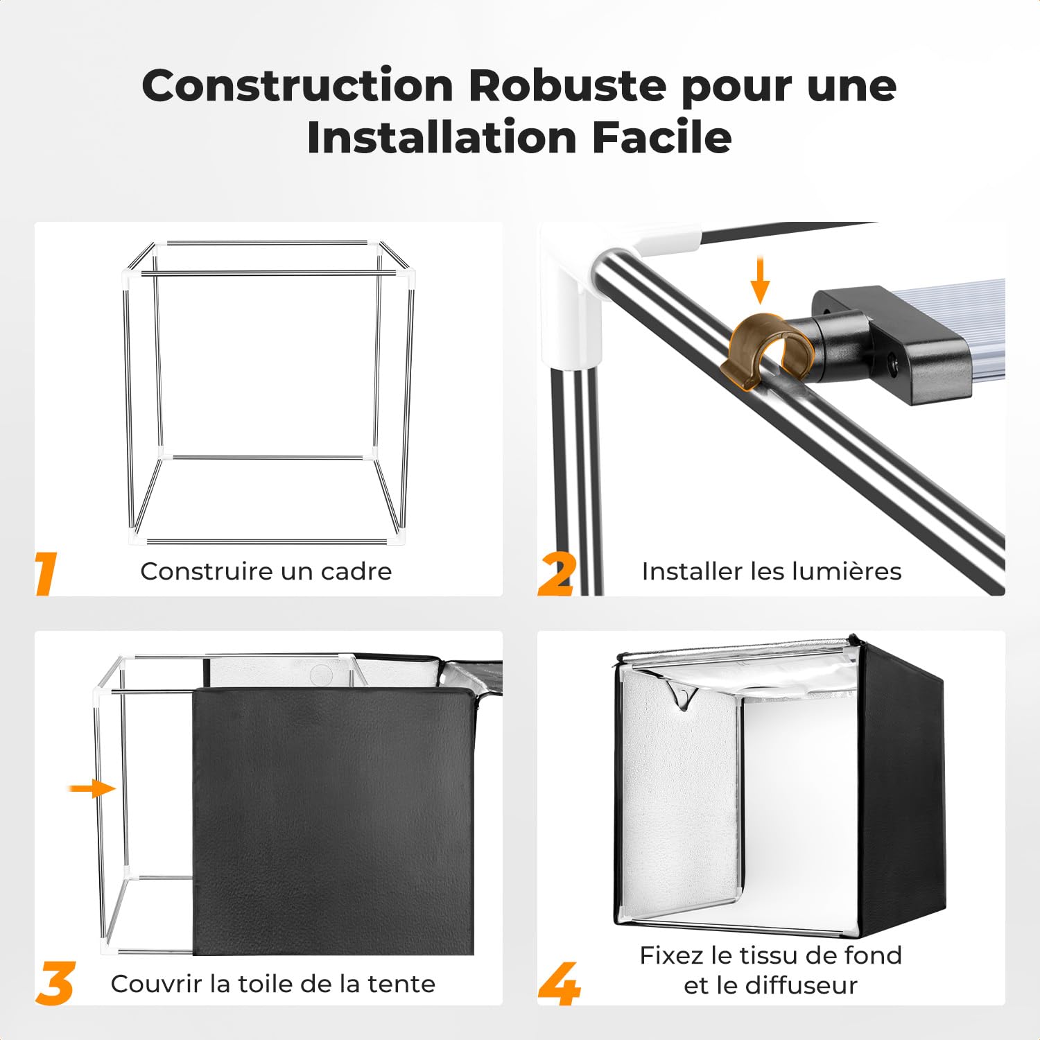 K&F CONCEPT Ensemble de Studio Photo Pliable, Kit d’éclairage Boîte à Lumière Dimmable 5600K avec Fond PVC 6 Couleurs, Alimentation USB 5V/2A pour Photographie de Bijoux Petits Objets (60cm)