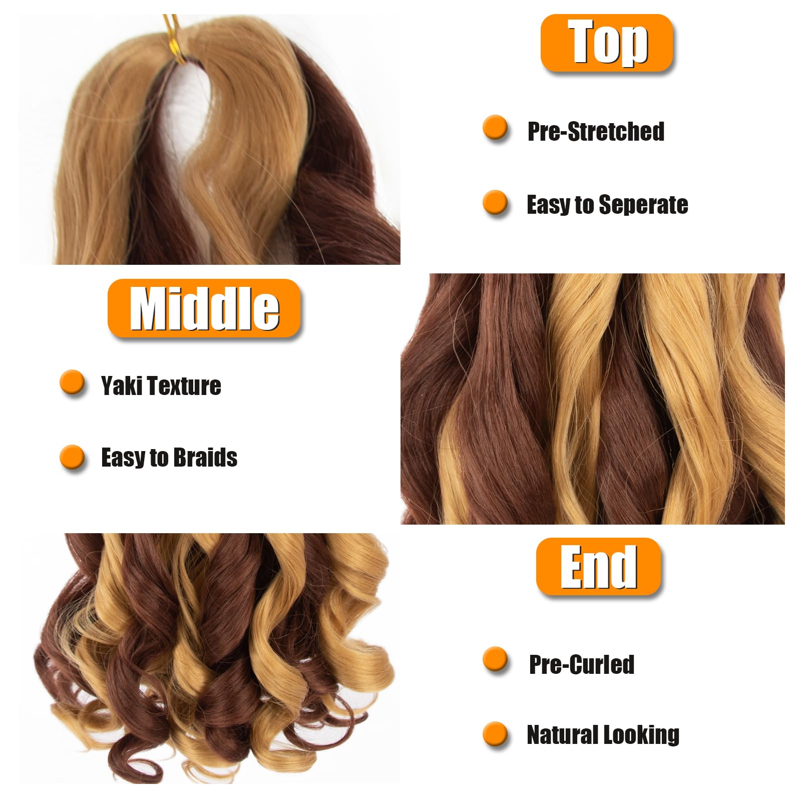 Curly Braiding Hair 24 Inch 8 Pack Bouncy French Braiding Hair extensions French Wavy Synthetic Crochet Hair Extensions (24 inch,27-33#)