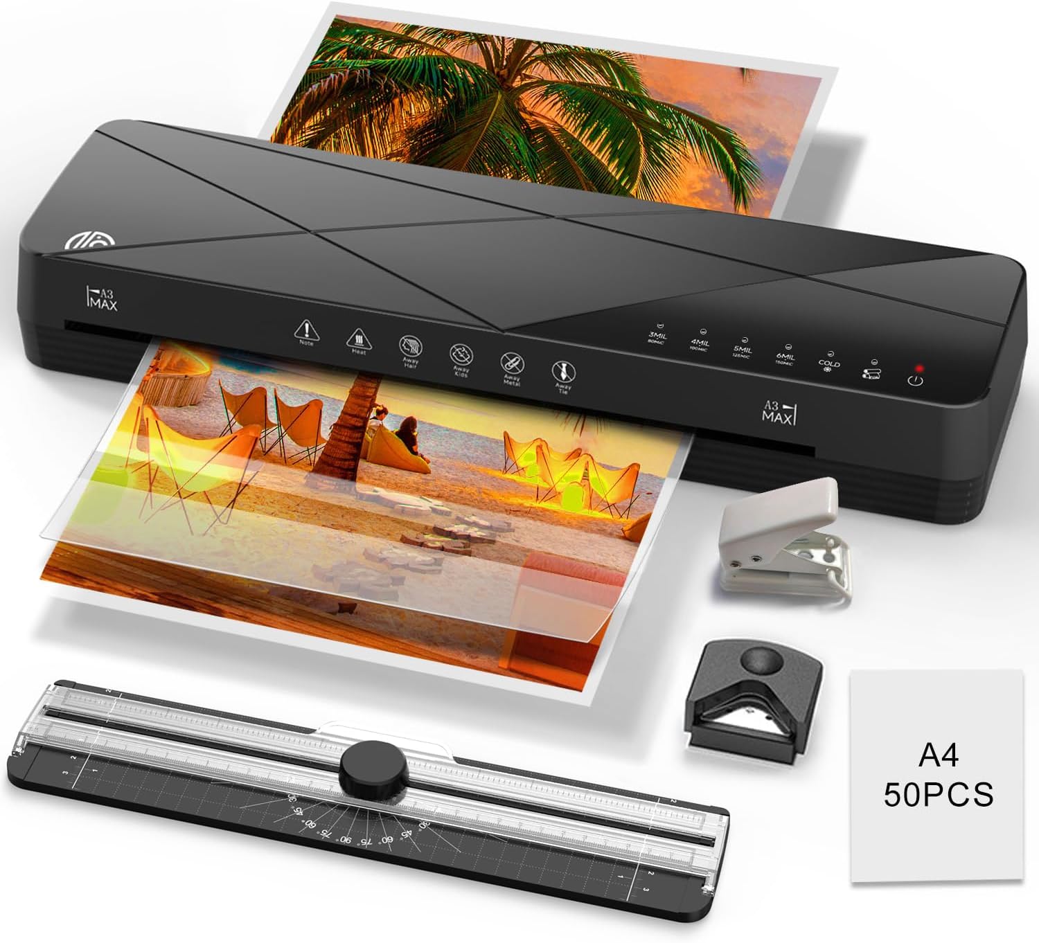 Crenova Laminator Machine 13 inch, Laminating Machine with 50 Laminating Sheets 60s Quick Warm Up Auto-Off, 6 in1 Lamination Machine ABS Jam Free for Home Office School, Black