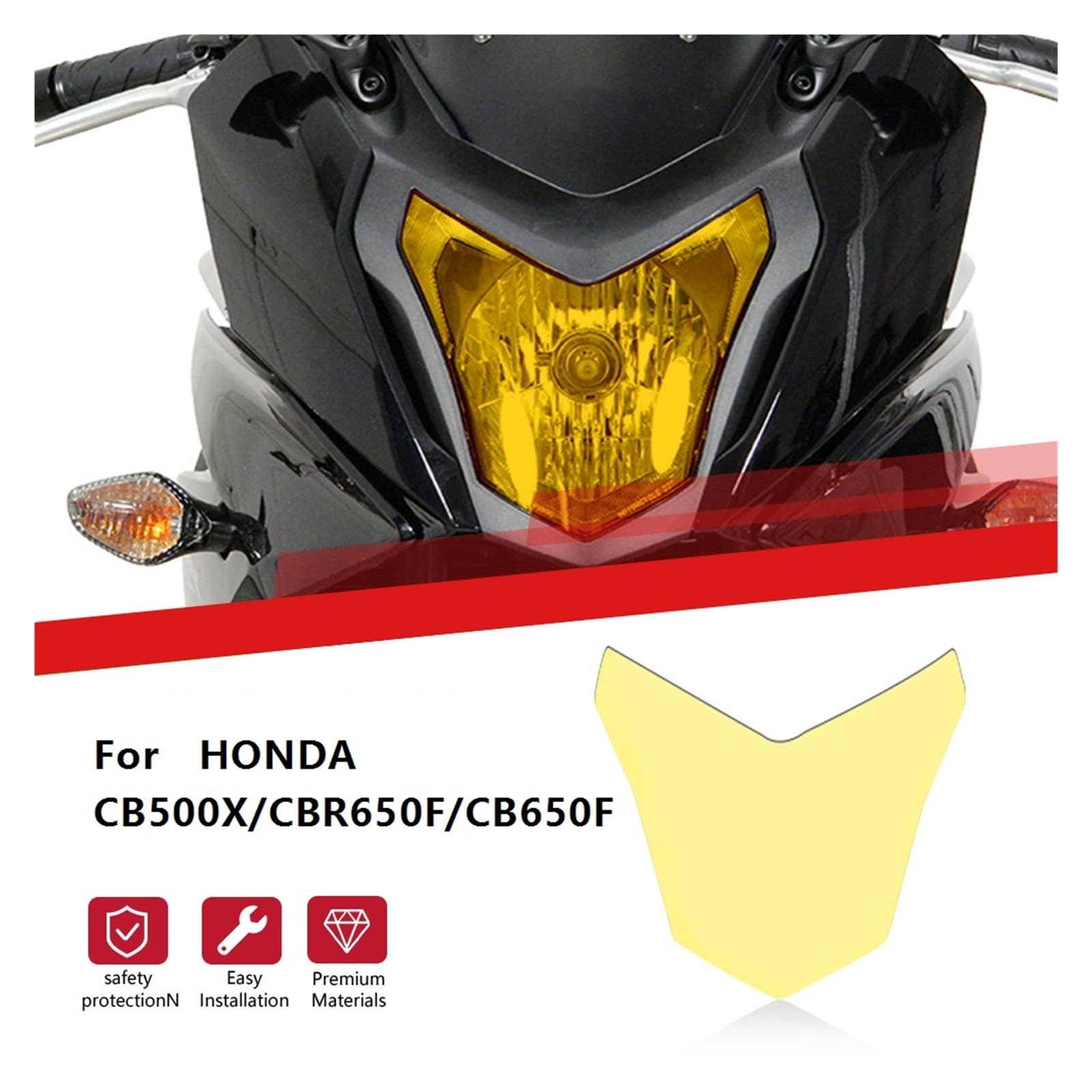 osłona reflektora motocykl Dla Honda CB500X CBR650F CB650F Reflektor Motocyklowy Osłona Ochronna, Folia Ochronna Zmieniająca Kolor, Soczewka Reflektora metalowy retro grill(Yellow)
