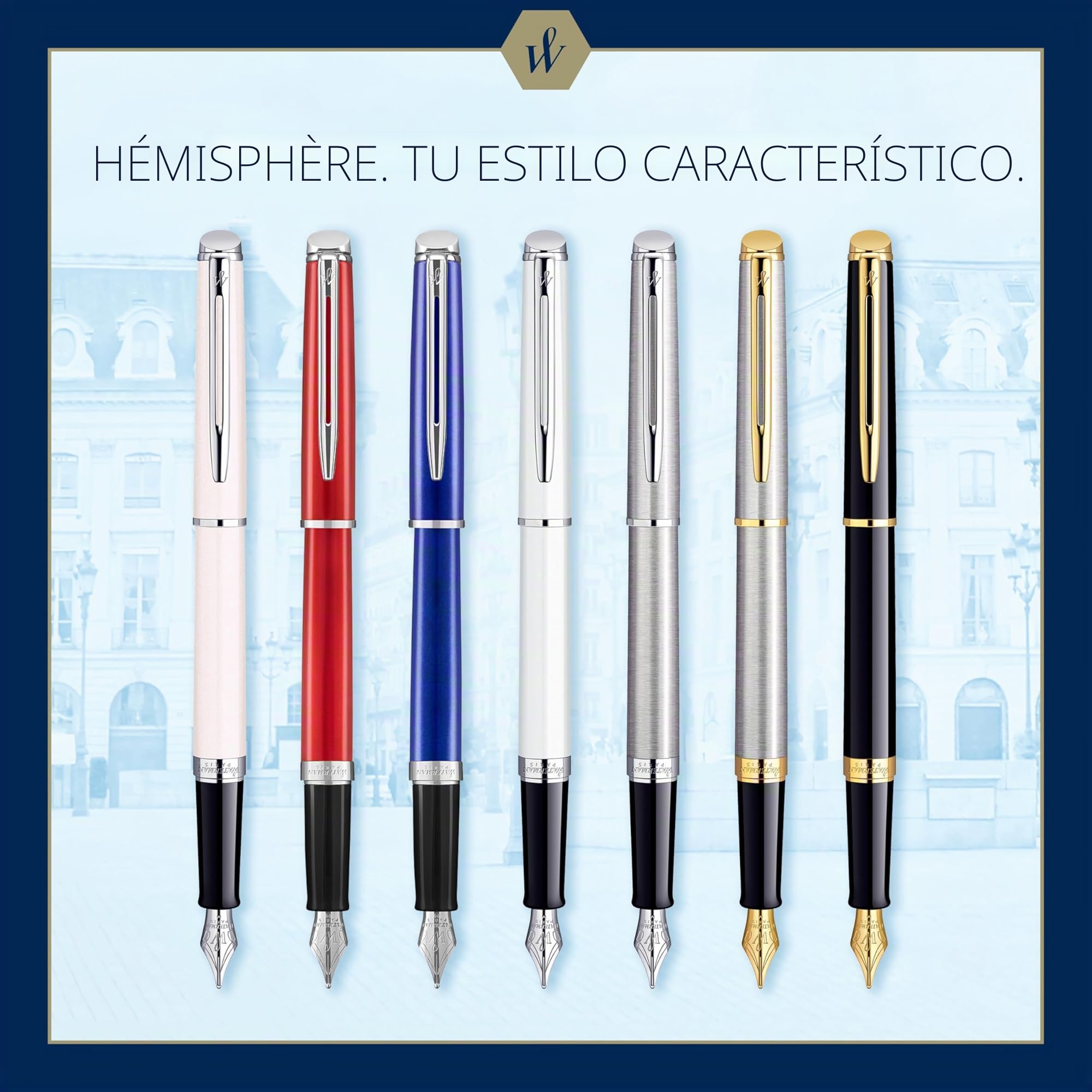 Waterman Hémisphère pluma estilográfica | color negro brillante con adorno de oro de 23 quilates | plumín mediano con cartucho de tinta azul | estuche de regalo