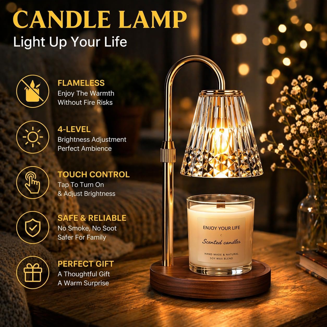 LIAPOTT Candle Warmer Lamp with Timer & Dimmer, Height Adjustable Wax Melt Warmer Lamp with 2 Bulbs for Jar Candles, Flameless Candle Warmer, Housewarming Gifts for New Home, Gifts for Women