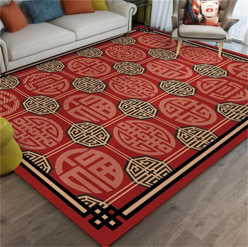 Tapis de chambre enfant et salon rouge oriental 100x150cm