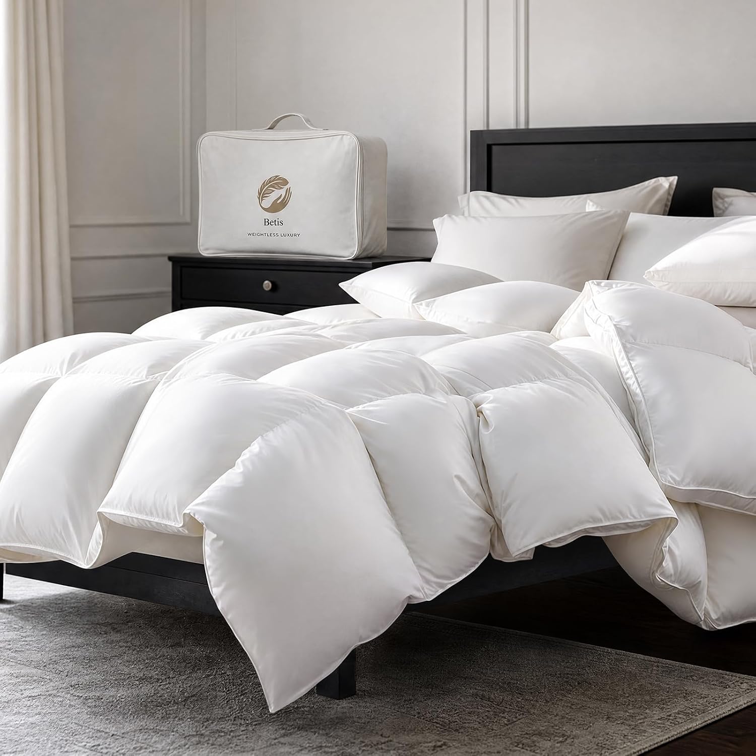 BETIS White Feather Down Fiber Comforters King Size - All Season Duvet Insert, Ultra Soft Fluffy Comforter & Quilts, Breathable Luxury Bedding Comforters for Double Bed,(106"x90")