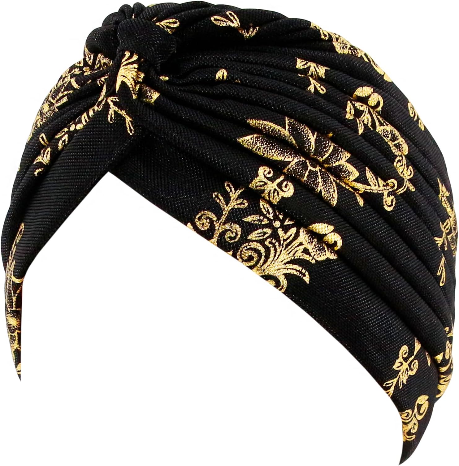Unisex Metallic Arab India Pleated Turban Headwrap Swami Hat Costume Hat Chemo Cap