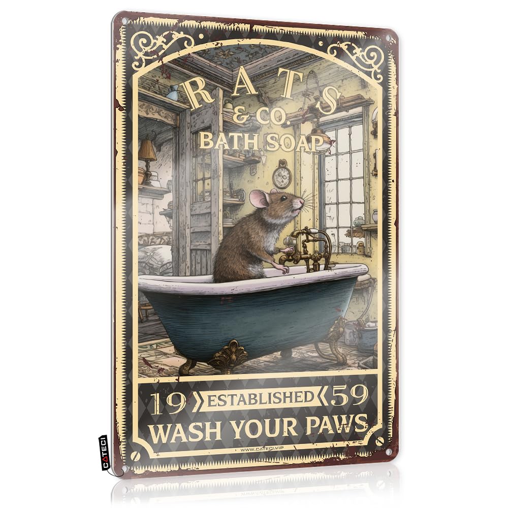 MGHTLCCME Funny Kitchen Decor Rats Bath Soap Wash Your Paws Tin Sign Metal Decorvintage Signs Metalhome Bar Decoroffice Wall Decor For Women Bro Cave Sign Funny Coffee Signs(30X40CM)