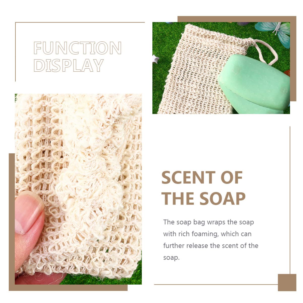 20pcs Drawstring Soap Pouch Cotton Linen Foaming Net Beige