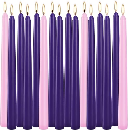Paquete de 16 velas cónicas de Adviento sumergidas a mano de 10 pulgadas sin perfume, ideales para celebraciones de temporada, vacaciones, iglesia,