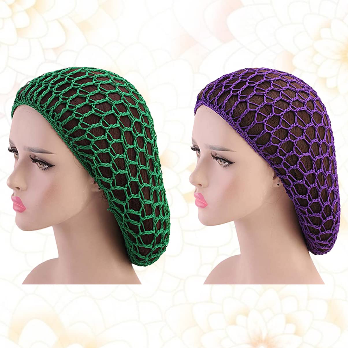 FRCOLOR Breathable Mesh Hair Net Cap for Sleeping Stretchy Hair Protector for Women Care Accessories, Green, Purple, 1 - Image 3