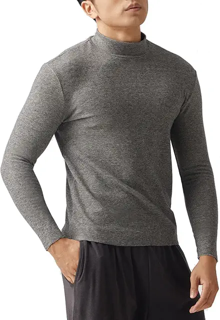 Men's Thermal Long Sleeve Baselayer with Medium Collar - Warm Winter Underwear