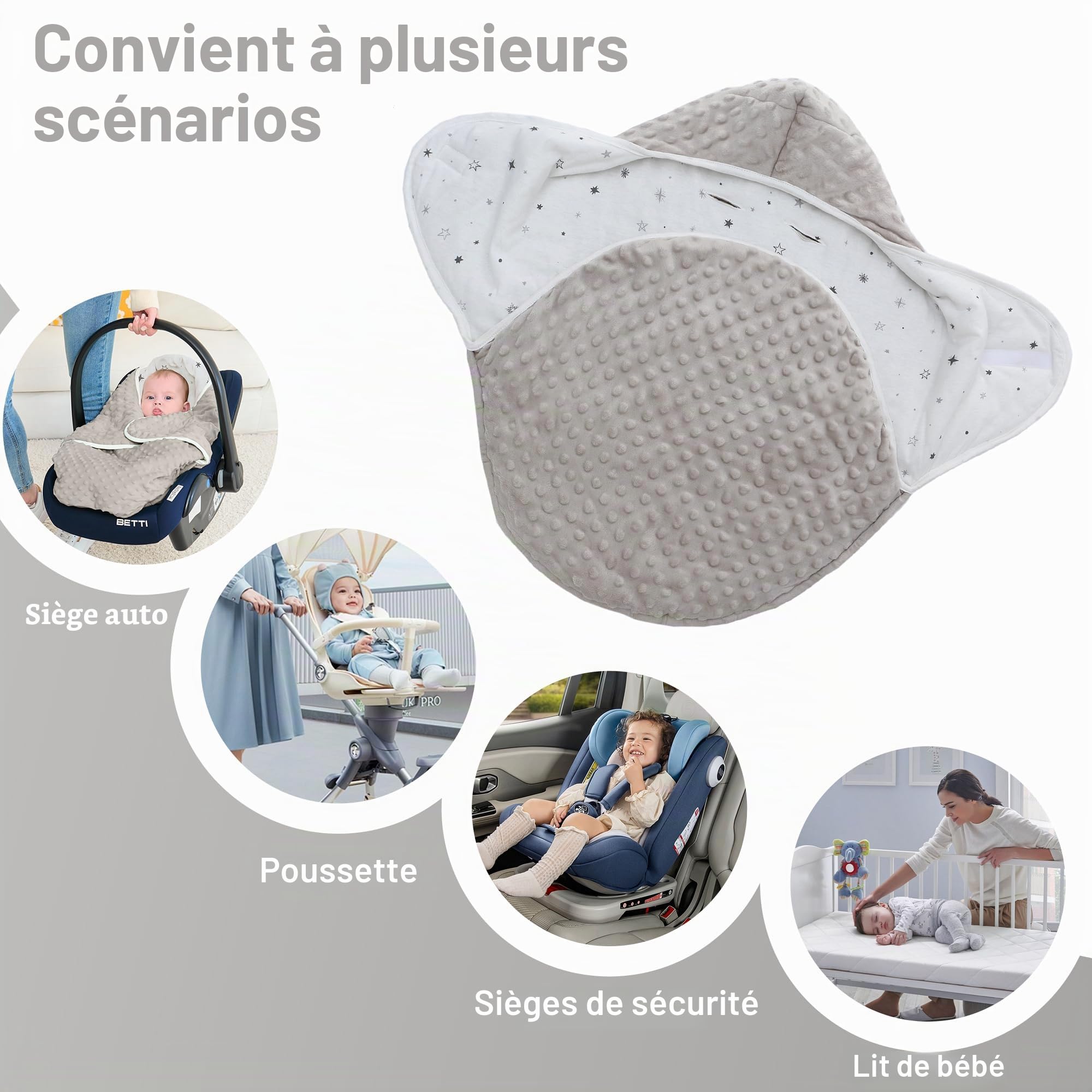 Miracle Baby Couverture D'emmaillotage Hiver Bébé, Chancelière Universelle, Couverture Enveloppante Bébé pour Poussette, Siège Auto, 3-12 Mois, Étoile