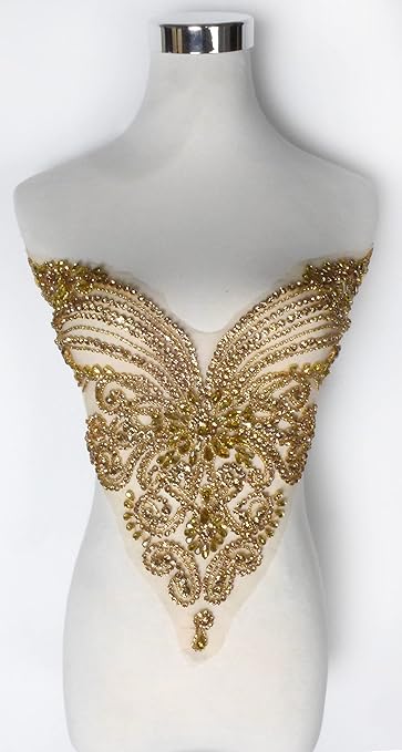 Amazon.com: Labellezalady New Gold Rhinestones Bodice Applique Handmade ...