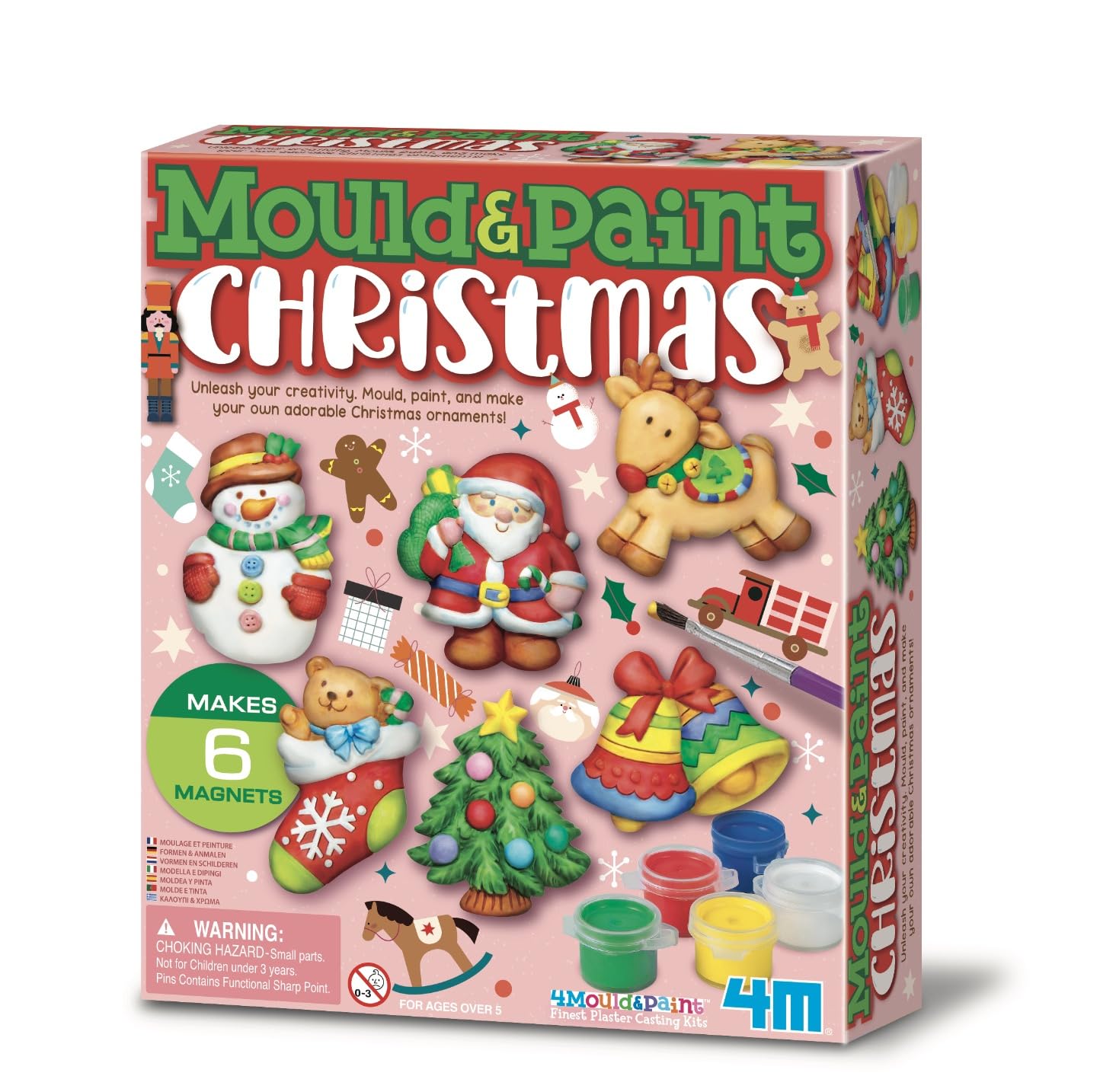 4M 4808 Model and Paint Christmas Characters Creative Kit, Create with Chalk and Paint Fridge Magnets Christmas Magic, Multicoloured, 5-12 Years — image 1