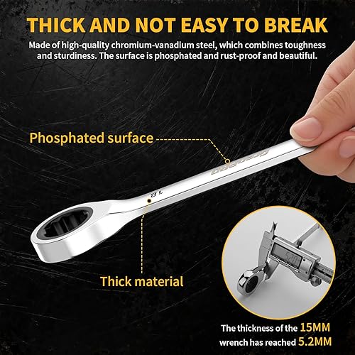 Miniatura 8 de Juego de llaves de trinquete, 23 piezas, juego de llaves combinadas, juego de llaves métricas y estándar y SAE, 0.236-0.709 in y 14 a 34 pulgadas