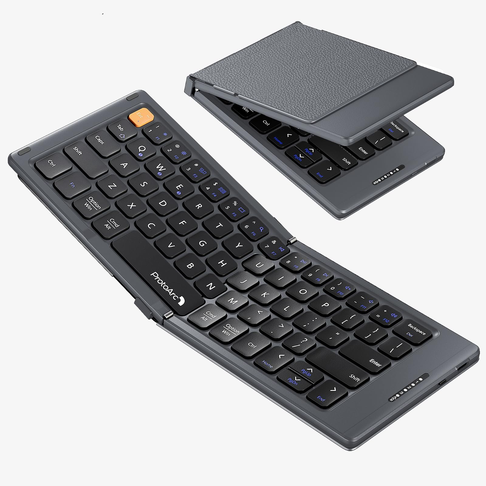 ProtoArc Foldable Compact Keyboard, XK04 Portable Bluetooth Keyboard with PU Leather Cover, Pocket-Sized Wireless Travel Keyboards for iPad, iPhone, Smartphone, Tablet and Laptop- Gray