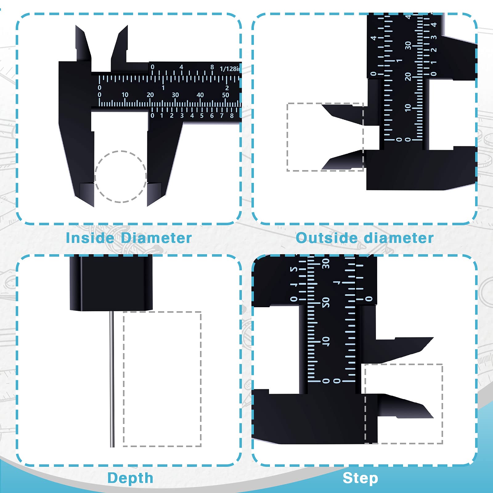 Flutesan 5 Pieces 6 Inch/ 150 mm Mini Plastic Caliper Double Scale Measuring Tool Rectangular Vernier Caliper Fast Read Sliding Gauge Ruler for Eyebrow Stencil Makeup Student School Office Home - Image 7
