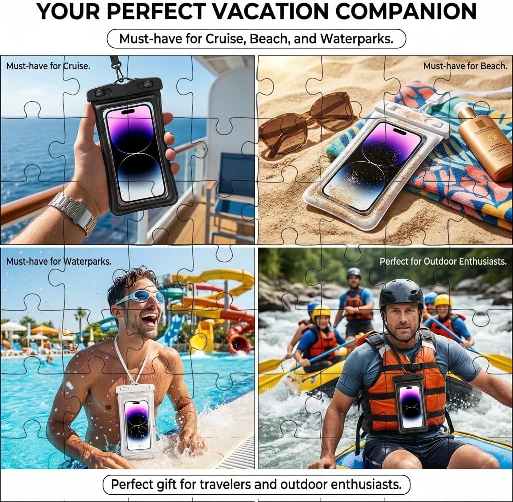 [2 Pack] Universal Floating Waterproof Phone Pouch, IP68 Water Proof Case for All Phones with Detachable Lanyard - Perfect Beach Cruise Essentials for iPhone 16 15 14 Pro Max, Galaxy S25