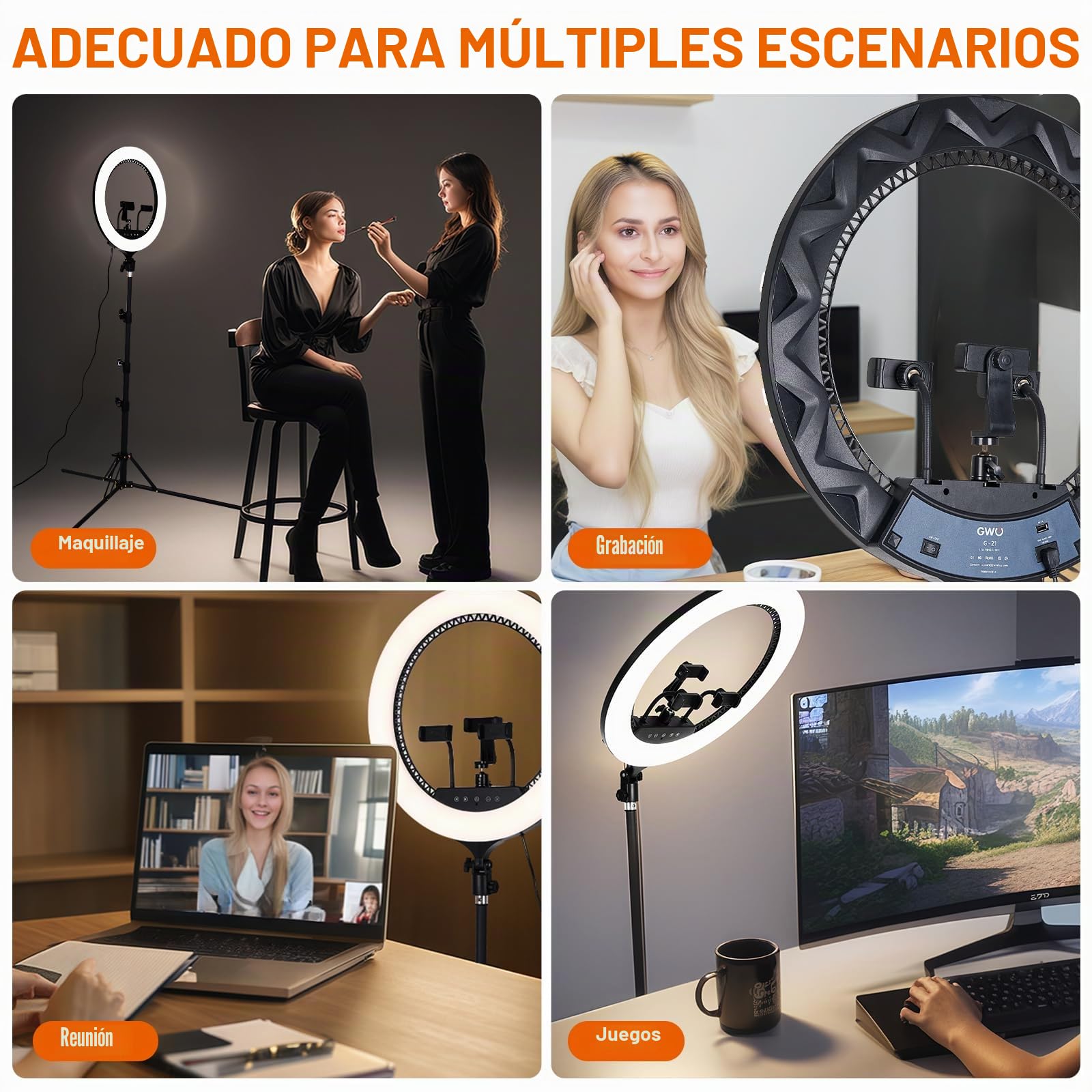GWO Anillo de luz LED de 21 pulgadas con soporte para trípode 6000 K regulable para selfies maquillaje con panel táctil soportes de teléfono para YouTube Vlog grabación de vídeo incluye bolsa para el