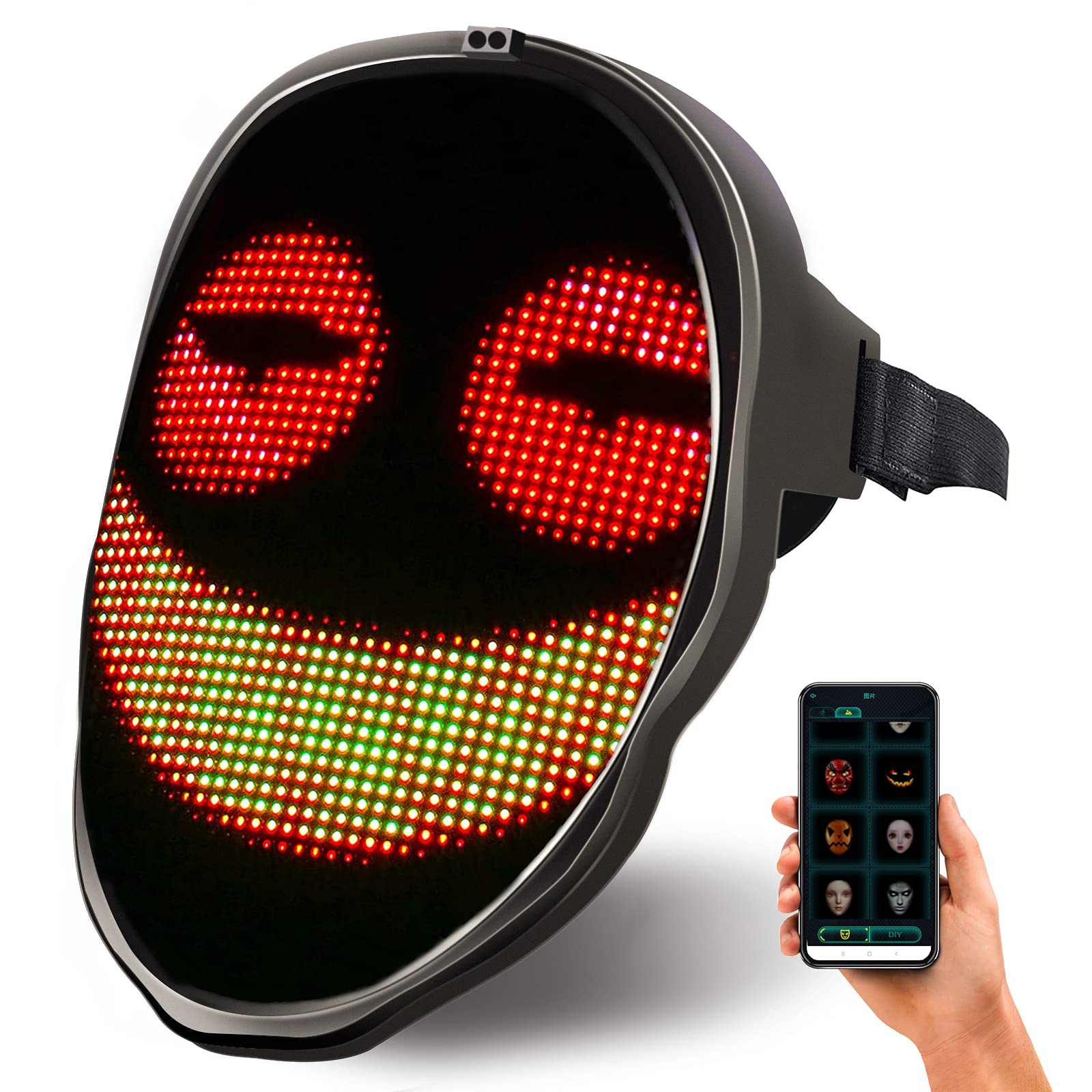 Led Masks with Bluetooth Programmable, 2021 Upgrade Rechargeable App Controlled for Adults, Light Up Mask for Costume Masquerade Cosplay Halloween Christmas Party (BIG-7.1 inch X 8.6 inch)