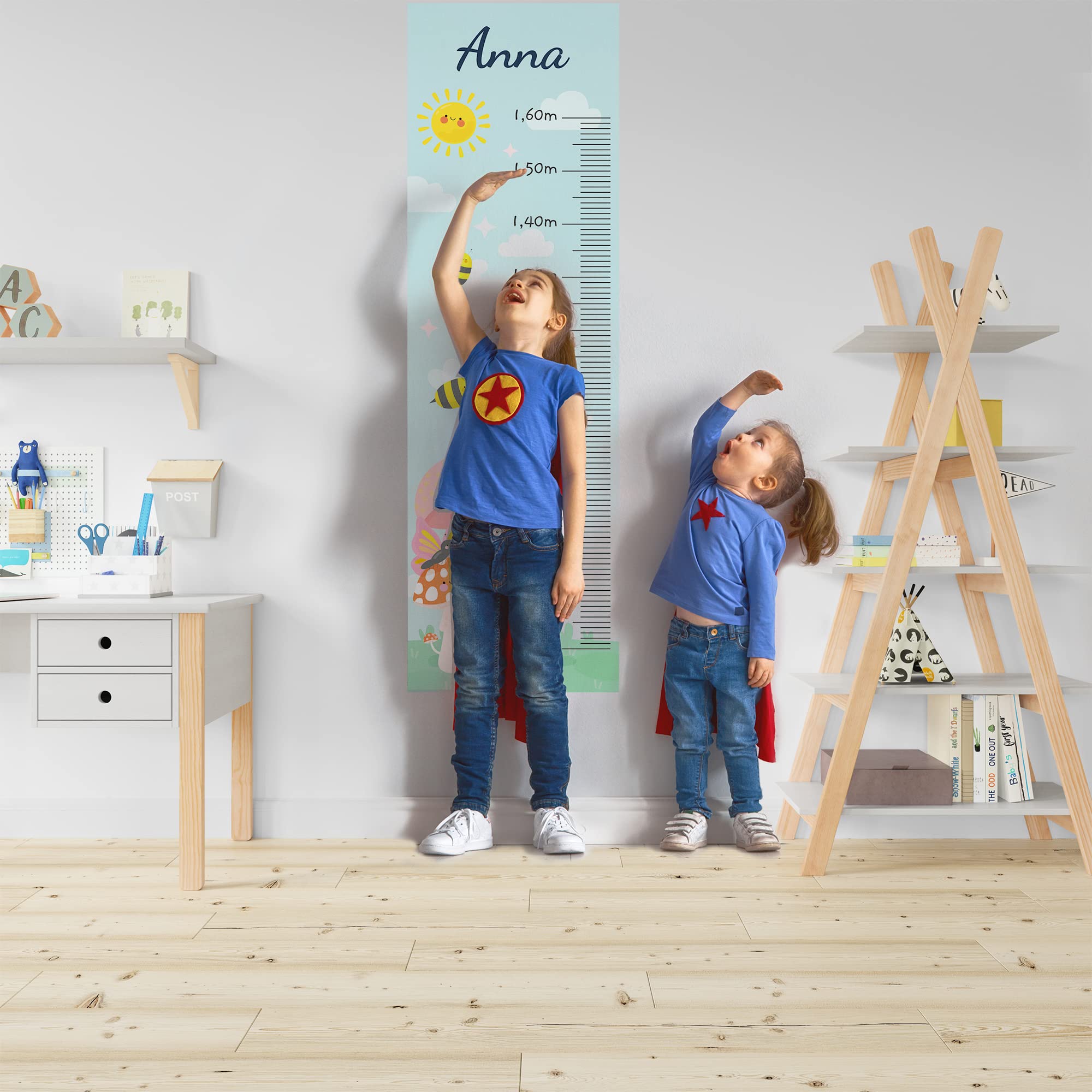 Toise - Adhesivo de pared personalizado para habitación infantil, diseño de hongos y abejas, 130 cm.