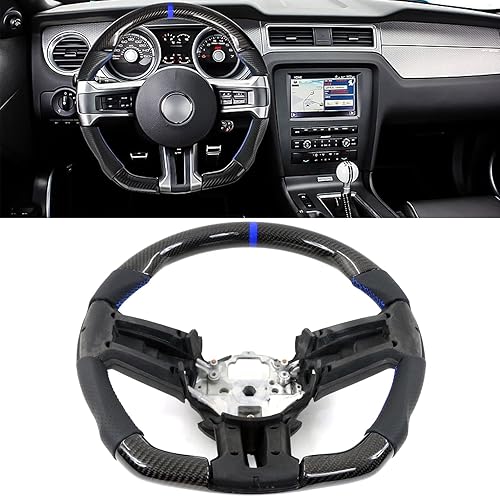Miniatura 2 de IKON MOTORSPORTS, Volante compatible con Ford Mustang 2010-2014, kit de carrocería del volante de repuesto de fibra de carbono y puntada e indicador