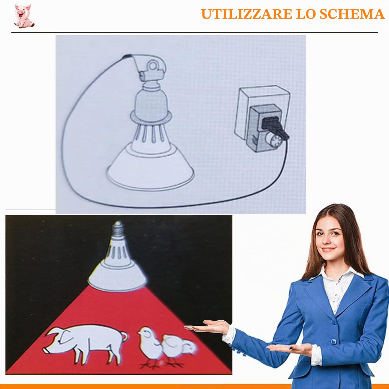 220V Lampada Riscaldante per Cani Cuccioli, Lampada Infrarossi di Irradiazione di Calore in Alluminio per Animali con Termostato, Alluminio (200W-400W)