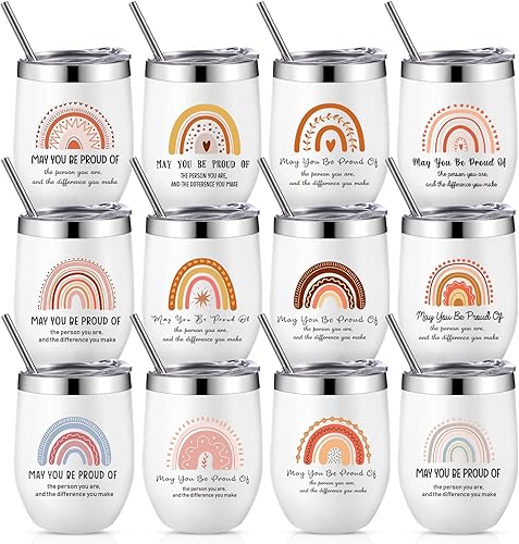 Domensi 12 vasos de 12 onzas con diseño de agradecimiento con texto en inglés «May You Be Proud», con aislamiento de acero inoxidable, con diseño de