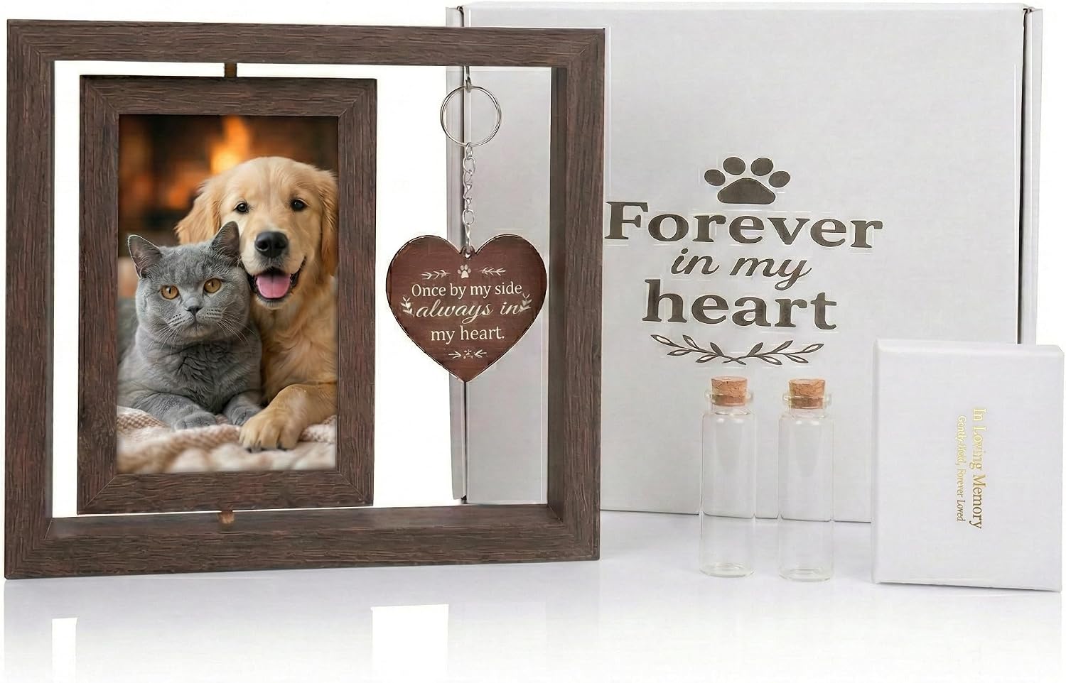 Dog Memorial Gifts for Loss of Dog, Pet Memorial Gifts for Dogs Cats, Rotating Wooden Picture Frame, Funeral Tribute for Beloved Dogs & Cats