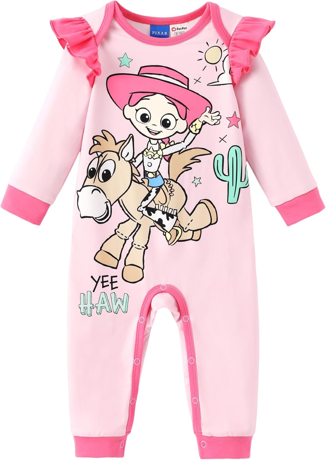 Disney Stitch Princess Minnie Winnie Marvel Baby Girls Ruffle Long Sleeve Romper Footie Outfit for Newborn to Toddler