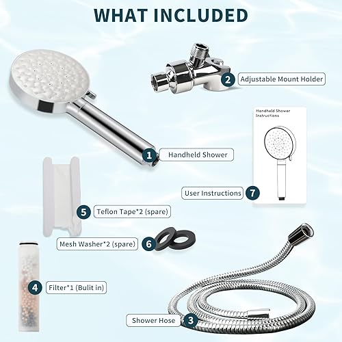 Miniatura 9 de Cabezal de ducha filtrado con mano, cabezal de ducha de alta presión con 6 modos de pulverización con filtros, cabezal de ducha desmontable, filtros
