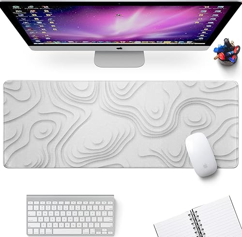 Miniatura 2 de Alfombrilla de mouse grande para juegos de geometría sólida, alfombrilla de mouse blanca para juegos, alfombrilla de escritorio grande con borde