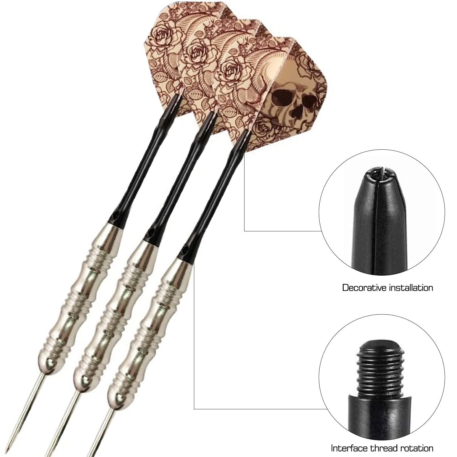Lot De 12 Tiges De Fléchettes Aluminium Medium 2BA – 50 Mm, 1,5 G, Motif Diamant – Noires Et Argentées