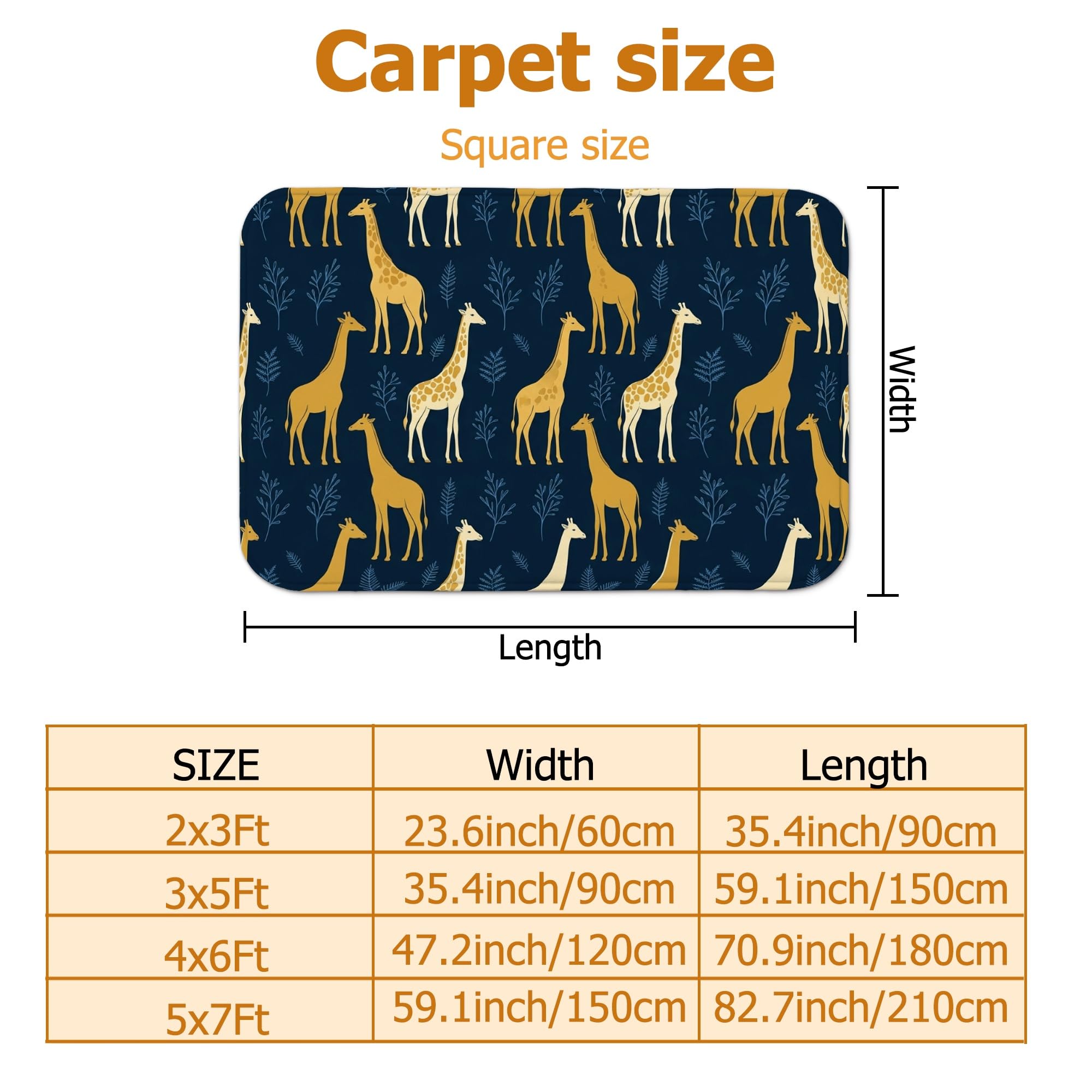 Alfombra de área de jirafa, diseño de hojas de animales naturales, sin esponja, de pelo bajo, suave, rectangular, resistente a las manchas, para sala de estar, dormitorio, debajo de la cama